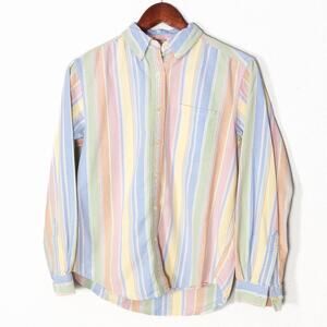 L.L.Bean Women’s Shirt Nautical Preppy Coastal Pastel Stripe Button Down Sz XS